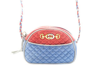 Gucci shoulder bag Horsebit laminate leather red x blue silver